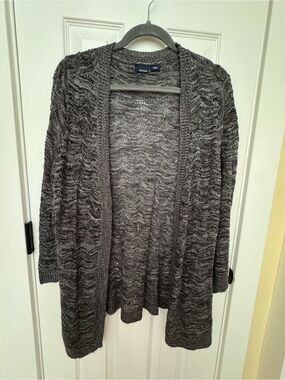 Basic Editions Open-Front Gray Marled Knit Cardigan